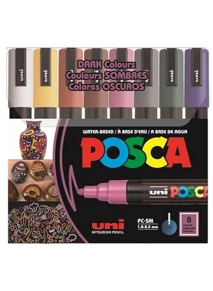 POSCA PC-5M Water Based Permanent Marker Paint Pens, Set of 8 (Dark Colors) - Image 1