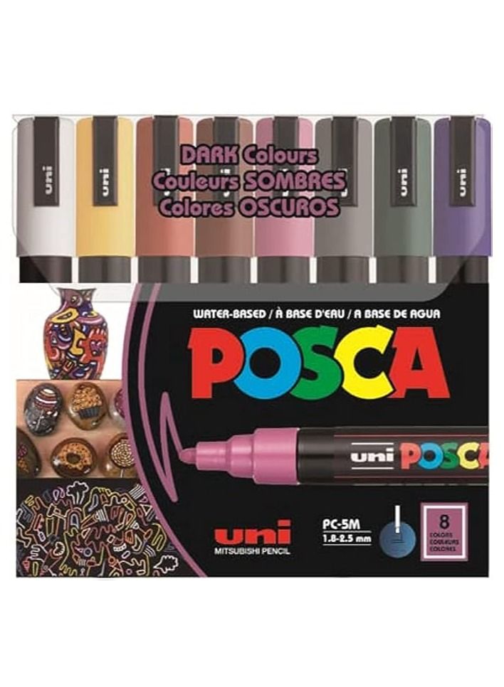 POSCA PC-5M Water Based Permanent Marker Paint Pens, Set of 8 (Dark Colors) - Image 2