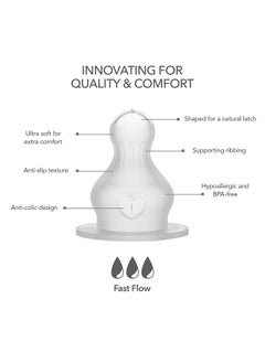 BIBS Pack Of 2 Baby Bottle Nipple Round Silicone, Fast Flow, 4 Months +  - Image 2