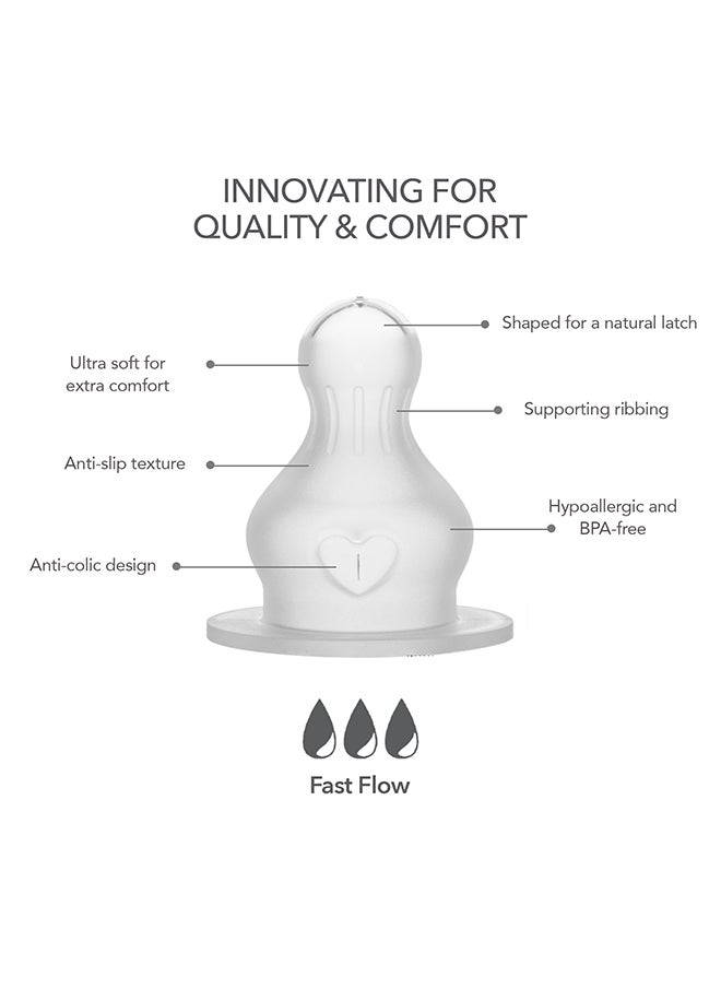 BIBS - Pack Of 2 Baby Bottle Nipple Round Silicone, Fast Flow, 4 Months + - Image 1