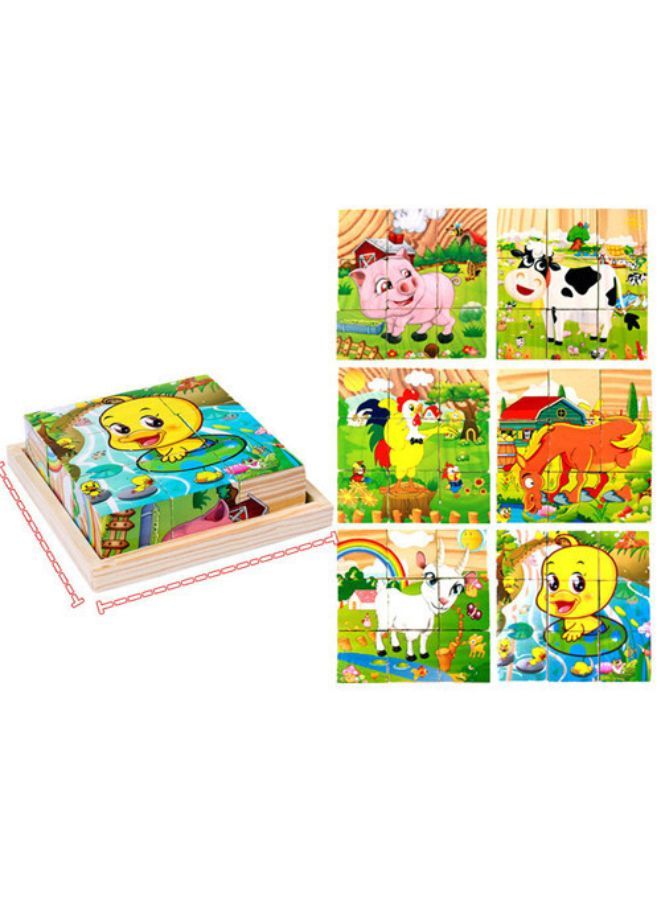 ألغاز مكعبات ثلاثية الأبعاد سداسية الجوانب مع صينية خشبية ألعاب للأطفال ألعاب تعليمية مضحكة، حيوانات - Image 1