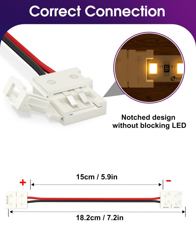 HitLights LED Light Strip Connector, 8mm Single Color 3528 - 6 Inch Any Angle Strip to Strip, 12 Pack - Image 3