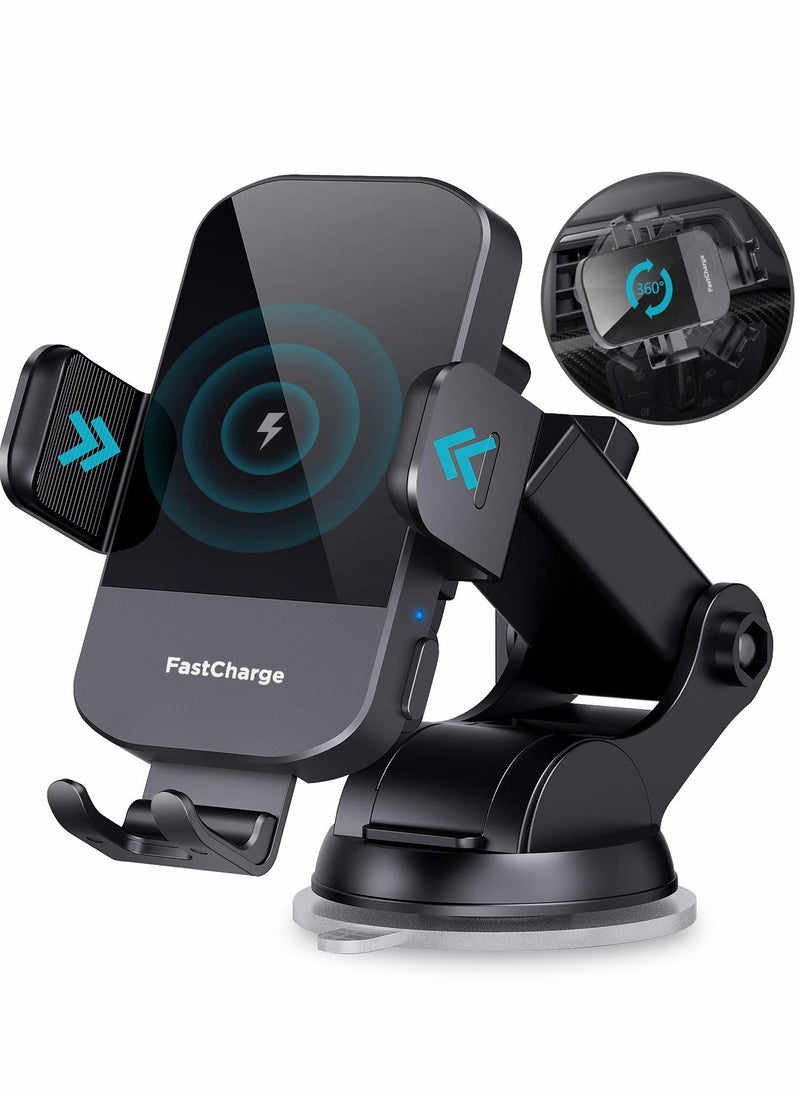 Excefore Wireless Car Charger, CHGeek 15W Fast Charging Auto Clamping Charger Phone Mount Holder for iPhone 14 13 12 11 Pro Max Xs, Samsung Galaxy s22 Ultra S21 S20, S10+ S9+ Note 9, etc  - Image 1