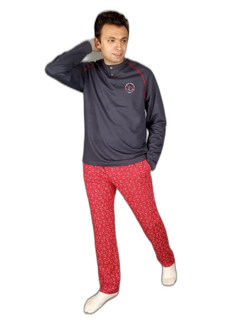 Jet "Men Winter Pajama Set Long Sleeve & Long Pants -Red