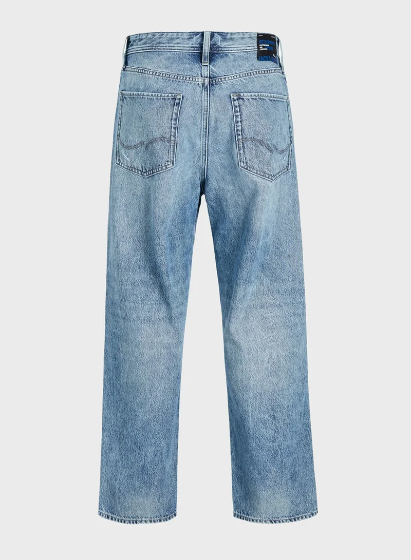 JACK & JONES Jjialex Jjoriginal Stright Fit Light Wash Ripped Jeans