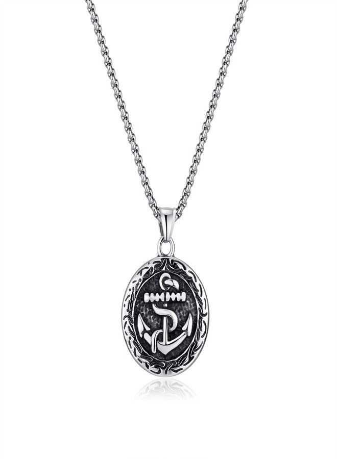 KASTWAVE Nautical Anchor Shield Pendant Necklace, Men Pirate Stainless Steel Necklace Vintage Navy Mooring Rope Anchor Pendant Chain for Father's Day Birthday Gift - Image 1