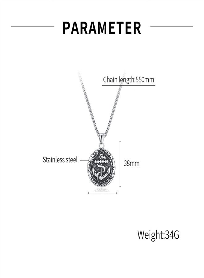 KASTWAVE Nautical Anchor Shield Pendant Necklace, Men Pirate Stainless Steel Necklace Vintage Navy Mooring Rope Anchor Pendant Chain for Father's Day Birthday Gift - Image 3