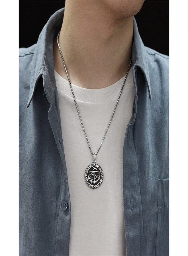 KASTWAVE Nautical Anchor Shield Pendant Necklace, Men Pirate Stainless Steel Necklace Vintage Navy Mooring Rope Anchor Pendant Chain for Father's Day Birthday Gift - Image 4