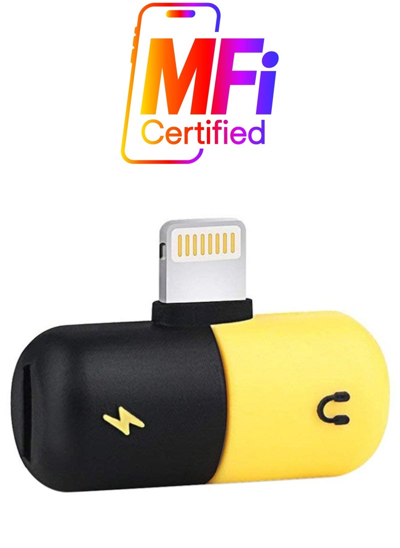 Generic 2-In-1 Mini Dual Lightning Splitter Adapter Yellow/Black  - Image 1