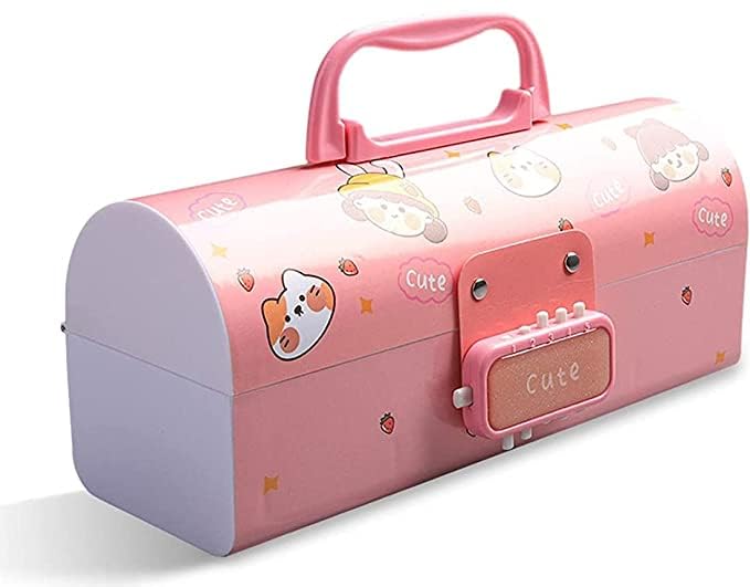 Rahasya Enterprise Kids Pen & Pencil Box-Suitcase Style Password Lock Pencil Case,Multi-Layer Pencil Box for Kids, Boys, Girls, Stationary Organizer Case for Kids (Cute-Pink) - Image 2