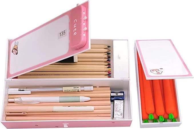Rahasya Enterprise Kids Pen & Pencil Box-Suitcase Style Password Lock Pencil Case,Multi-Layer Pencil Box for Kids, Boys, Girls, Stationary Organizer Case for Kids (Cute-Pink) - Image 5