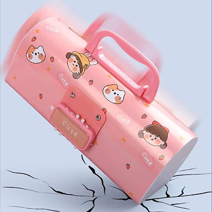 Rahasya Enterprise Kids Pen & Pencil Box-Suitcase Style Password Lock Pencil Case,Multi-Layer Pencil Box for Kids, Boys, Girls, Stationary Organizer Case for Kids (Cute-Pink) - Image 3