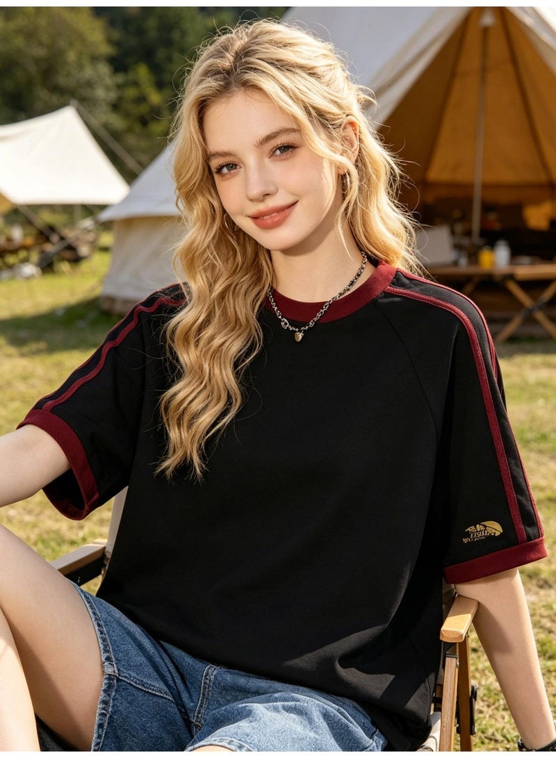 The North Face men's and women's parallel bars contrast short-sleeved T-shirts outdoor casual loose couple's sports tops, cotton structural design T-shirts. - Image 2