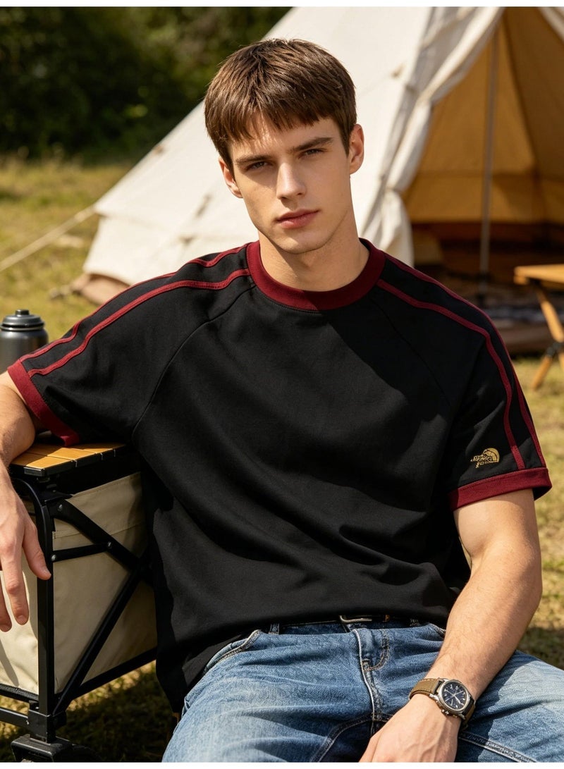 The North Face men's and women's parallel bars contrast short-sleeved T-shirts outdoor casual loose couple's sports tops, cotton structural design T-shirts. - Image 1
