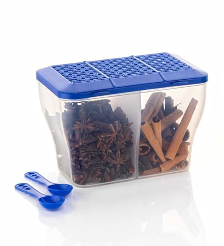 HomeWiz 2 Section Kitchen Storage Box | Fridge Storage Containers | Airtight, Durable, BPA-Free Plastic Container | Organize Grains, Pulses, Snacks & Food in One Jar | 2000ml, Transparent - Image 1