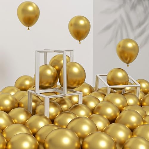 Awenztech 120pcs 5 inch Metallic Gold Balloons, Small Chrome Gold Latex Balloons for Graduation Engagement Wedding Birthday Party Decorations - Image 1