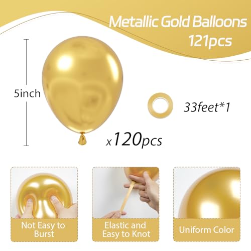 Awenztech 120pcs 5 inch Metallic Gold Balloons, Small Chrome Gold Latex Balloons for Graduation Engagement Wedding Birthday Party Decorations - Image 2