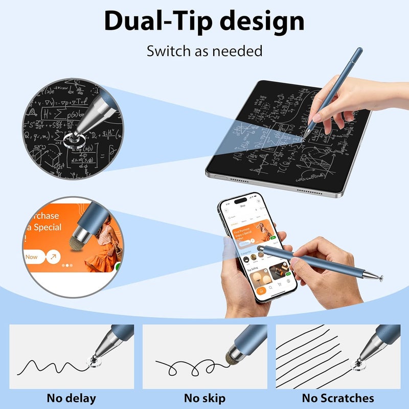 Zoye Stylus Pens for Touch Screens, High Precision and Sensitivity，2 in 1 Universal Stylus Pen for iPhone/iPad/Android/Microsoft Tablets (Sky Blue) - Image 2