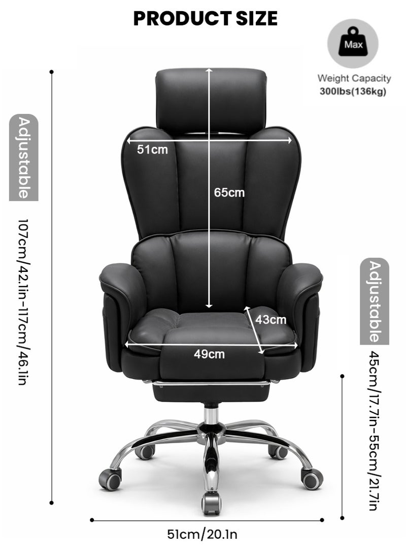 VUCATIN Luxury Soft-Padded Gaming Chair - Swivel Office Chair for Home, Height-Adjustable Computer Desk Chair, Ergonomic Reclining Computer Chair with Headrest, Footrest & Side Storage Bag (Black) - Image 3