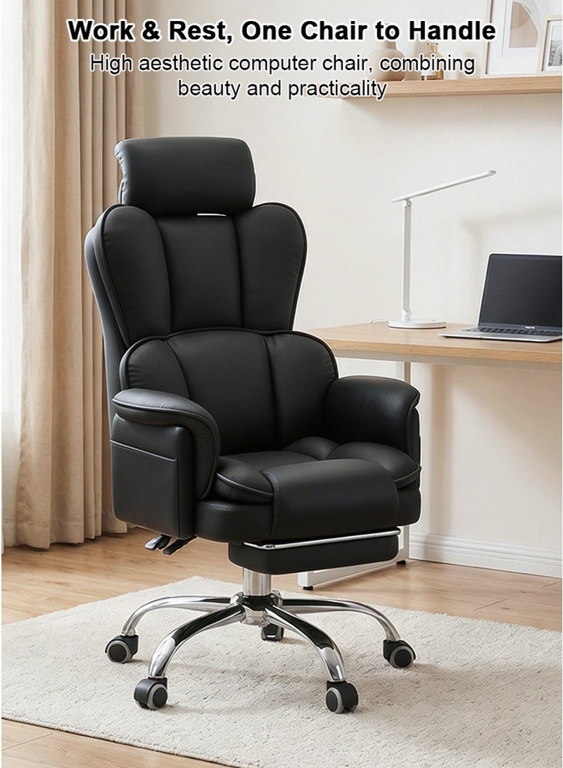 VUCATIN Luxury Soft-Padded Gaming Chair - Swivel Office Chair for Home, Height-Adjustable Computer Desk Chair, Ergonomic Reclining Computer Chair with Headrest, Footrest & Side Storage Bag (Black) - Image 2