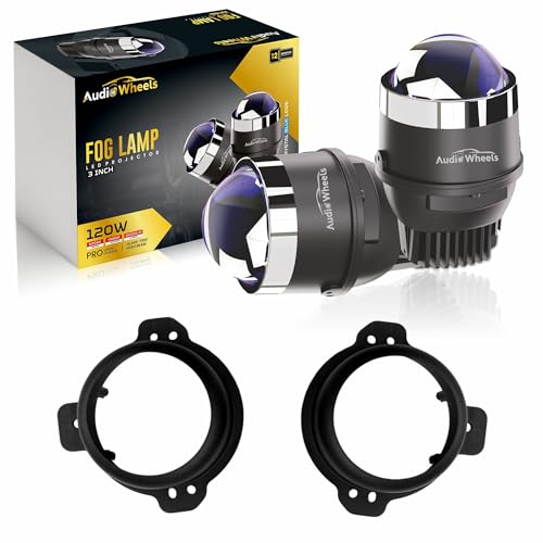 Audio Wheels 3" LED Projector Fog Lamp with Cover - 120W, 6000K White (15000LM) with Blue Tint Film | 12V/24V Fog Light for Car & Vehicle Modification | For Mahindra Thar 2020 - Image 1