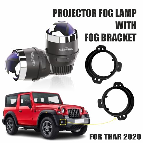 Audio Wheels 3" LED Projector Fog Lamp with Cover - 120W, 6000K White (15000LM) with Blue Tint Film | 12V/24V Fog Light for Car & Vehicle Modification | For Mahindra Thar 2020 - Image 2