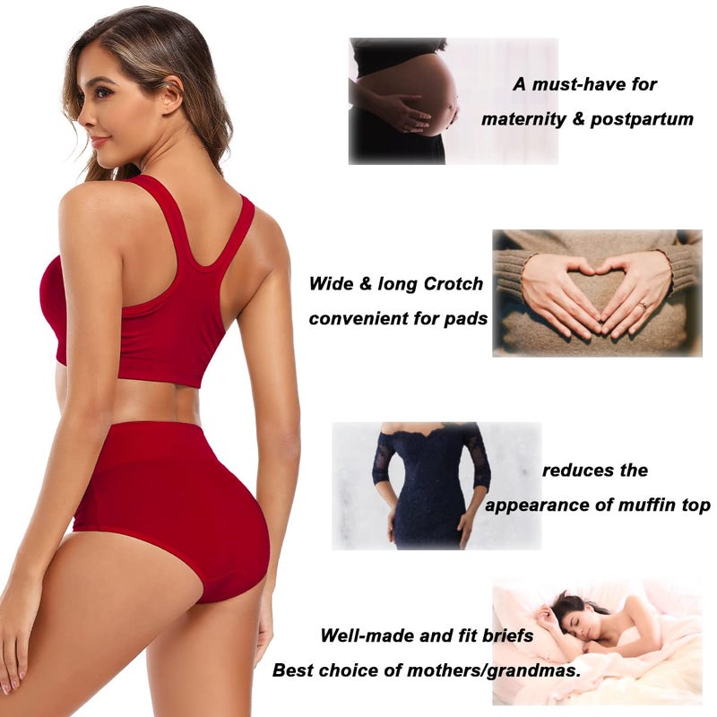 Molasus Women's Soft Cotton Underwear Briefs High Waisted Postpartum Panties Ladies Full Coverage Plus Size Underpants Pack of 5,Small - Image 4
