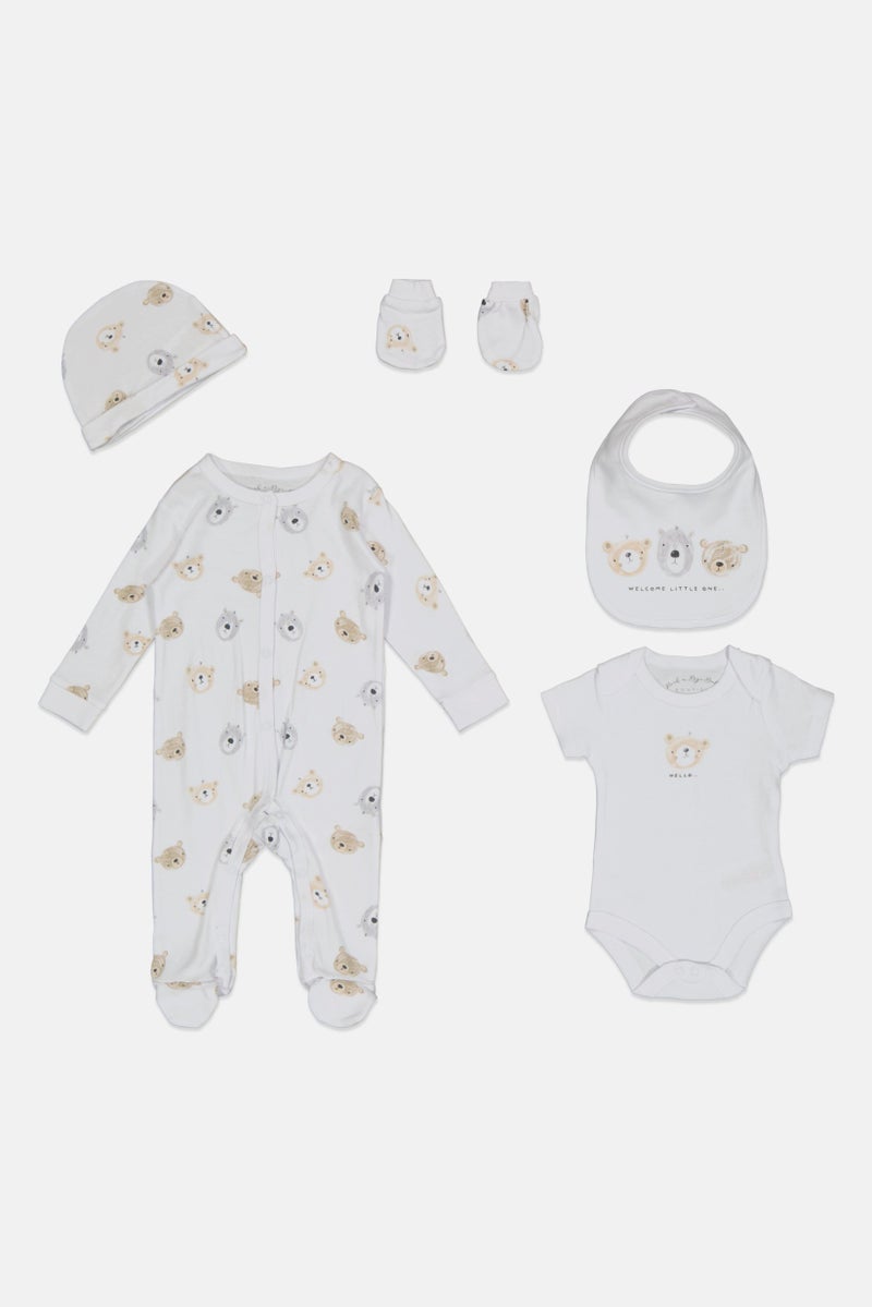 Rock-A-Bye Baby Boutique Toddler Boy 5 Pcs Graphic Print Coverall, Bodysuit, Bib, Hat, And Mitts Set, Multicolor - Image 2