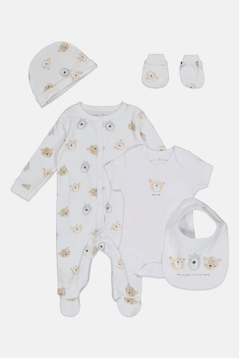 Rock-A-Bye Baby Boutique Toddler Boy 5 Pcs Graphic Print Coverall, Bodysuit, Bib, Hat, And Mitts Set, Multicolor - Image 1