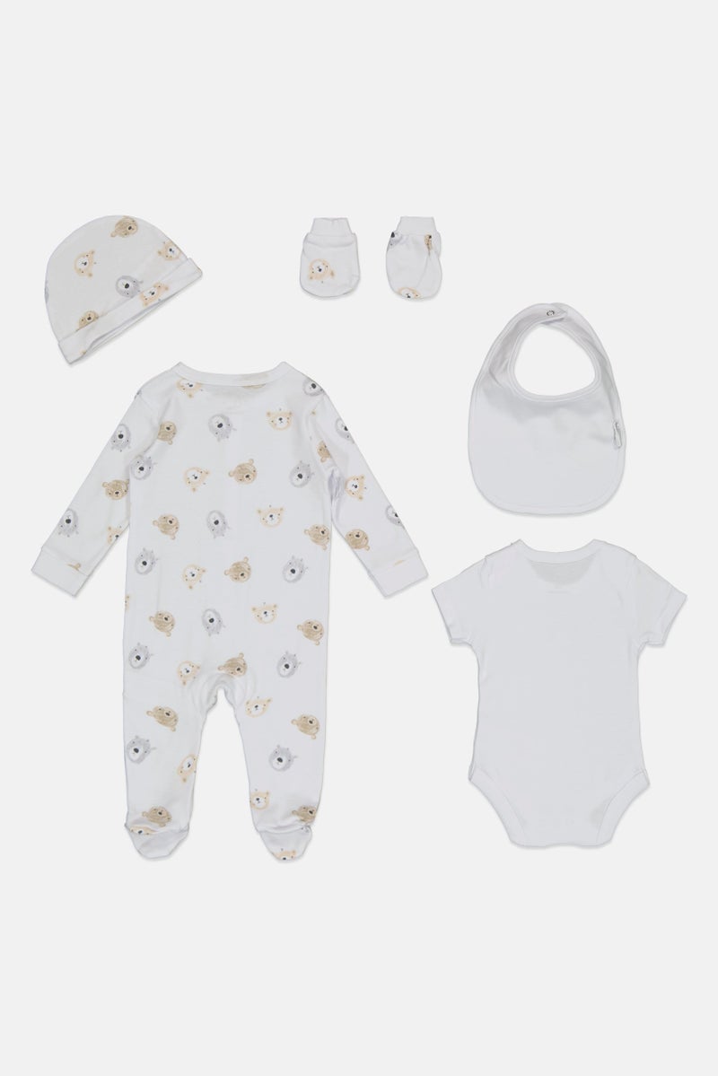 Rock-A-Bye Baby Boutique Toddler Boy 5 Pcs Graphic Print Coverall, Bodysuit, Bib, Hat, And Mitts Set, Multicolor - Image 3