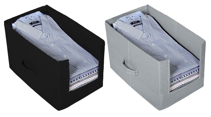Kuber Industries NonWoven 2 Pieces Shirt Stacker Wardrobe Organizer Black Grey CTKTC023250 - Image 1