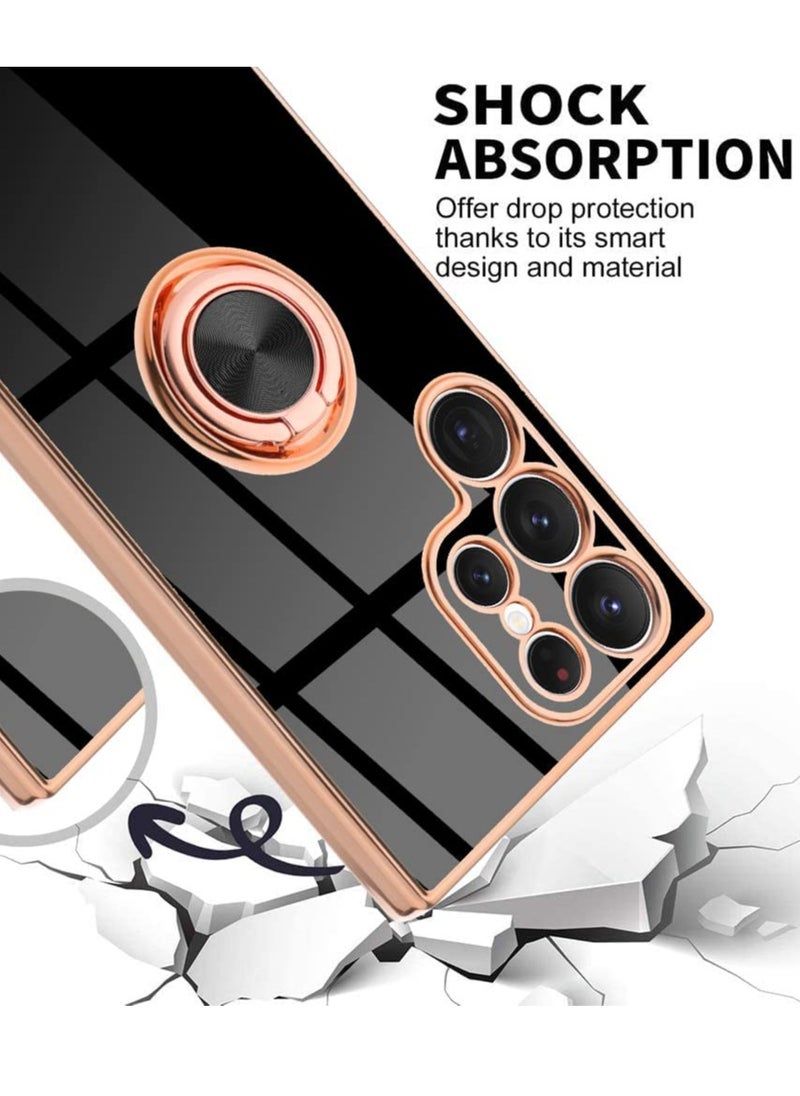 YoYoTech Case for Samsung Galaxy S23 ULTRA 2023 Luxury Ring Holder Silicone TPU Shockproof Kickstand Slim Plated Phone Cover  - Image 2