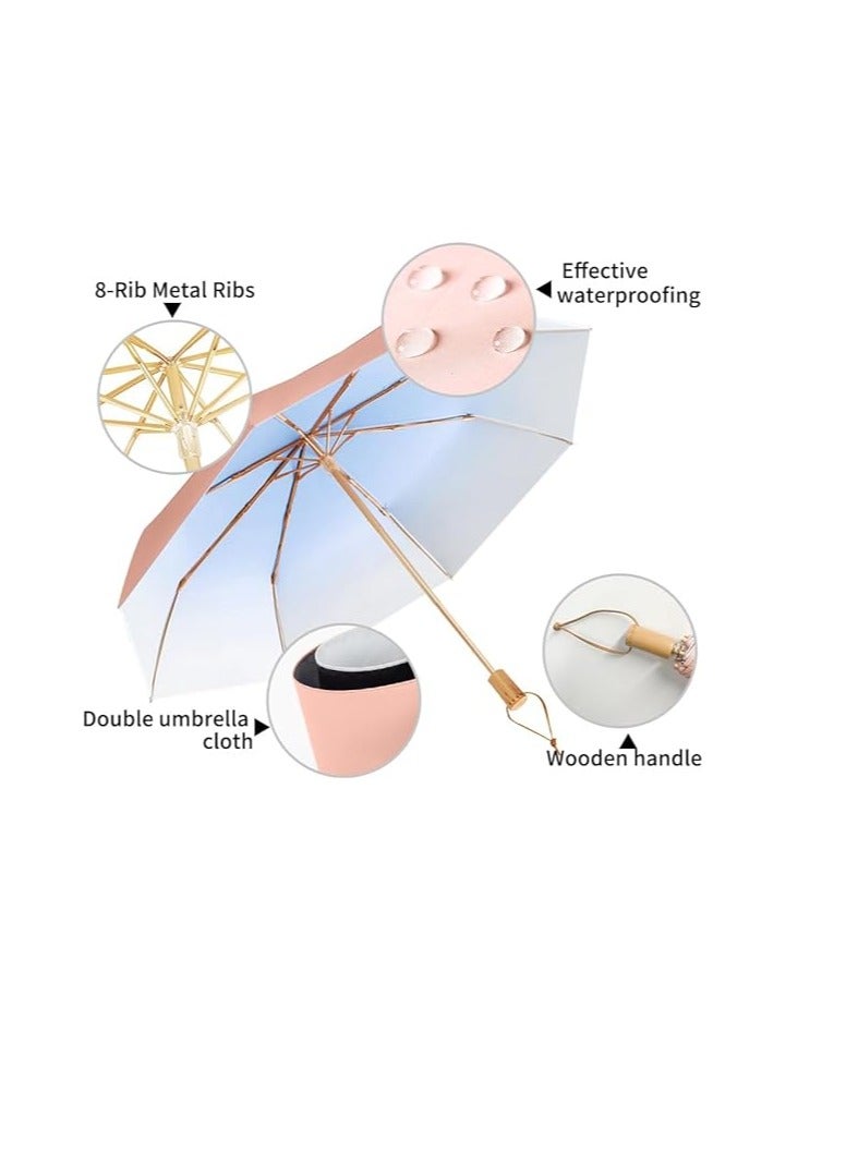 مظلة سفر صغيرة للحقيبة مع غلاف مظلة مضادة للأشعة فوق البنفسجية قابلة للطي خفيفة الوزن محمولة للرجال والنساء مظلات للمطر مقاومة للرياح قوية ضد الرياح والمطر والشمس - Image 3