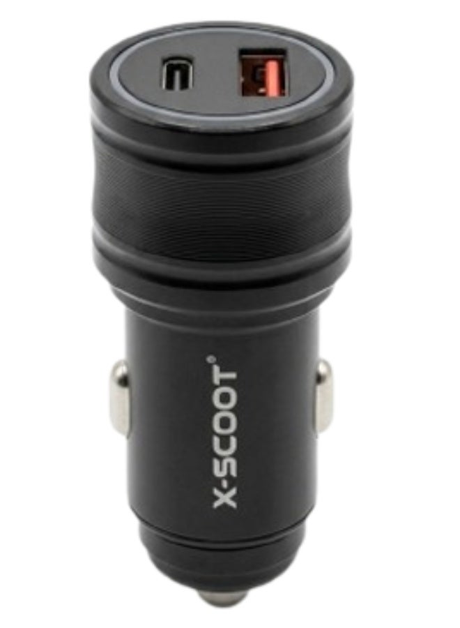X-SCOOT Fast Car Charger PD & QC For Mobile 25W + 20W, USB-C Power Delivery & Quick Charge Adapter, Dual Port Compact Design, Safe Charging for Smartphones, Tablets, USB Devices - Image 1