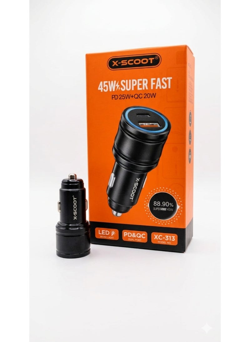 X-SCOOT Fast Car Charger PD & QC For Mobile 25W + 20W, USB-C Power Delivery & Quick Charge Adapter, Dual Port Compact Design, Safe Charging for Smartphones, Tablets, USB Devices - Image 3