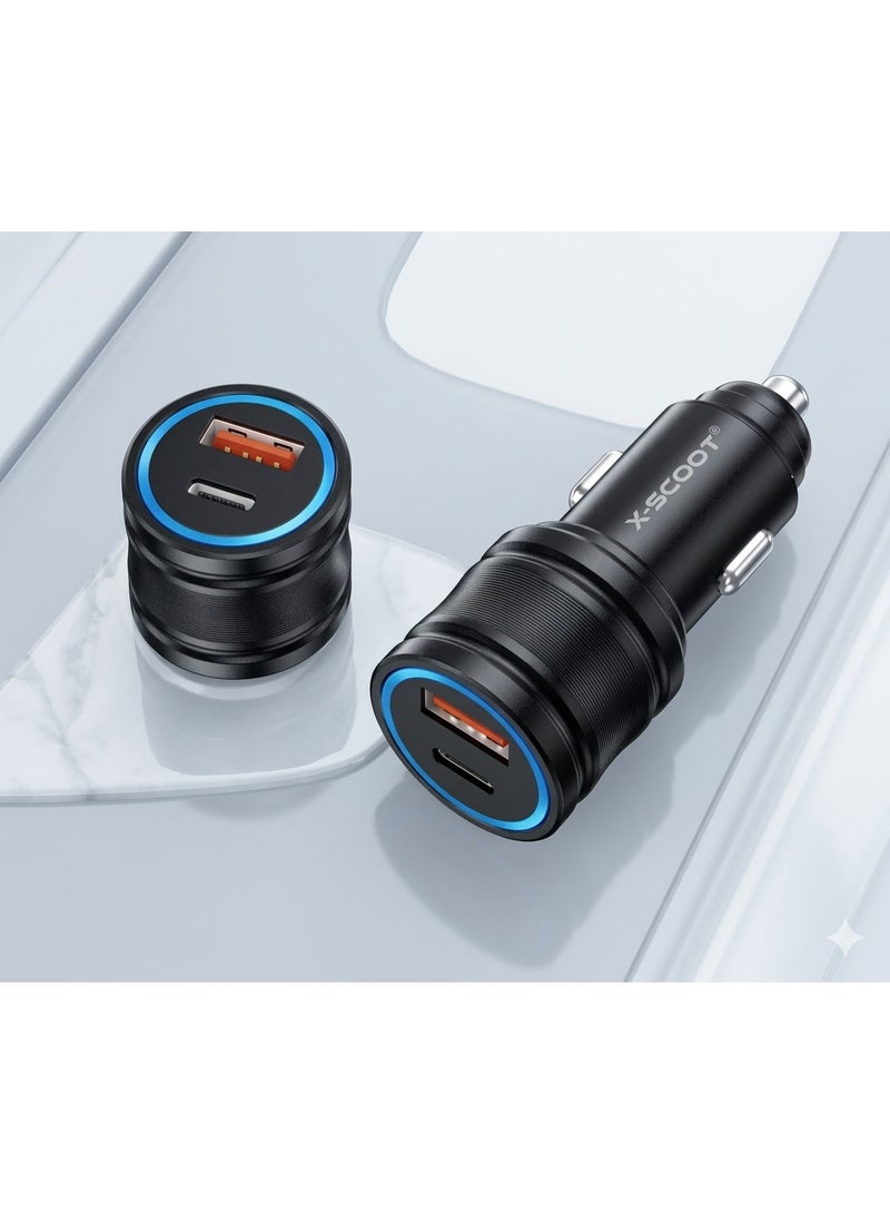 X-SCOOT Fast Car Charger PD & QC For Mobile 25W + 20W, USB-C Power Delivery & Quick Charge Adapter, Dual Port Compact Design, Safe Charging for Smartphones, Tablets, USB Devices - Image 2