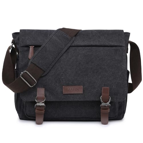 Dasein Large Vintage Canvas Messenger Shoulder Bag, Black, 15in Laptop - Image 1