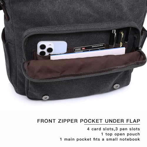 Dasein Large Vintage Canvas Messenger Shoulder Bag, Black, 15in Laptop - Image 5