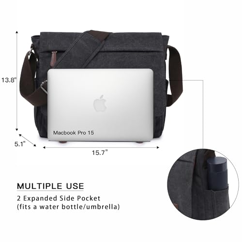 Dasein Large Vintage Canvas Messenger Shoulder Bag, Black, 15in Laptop - Image 2