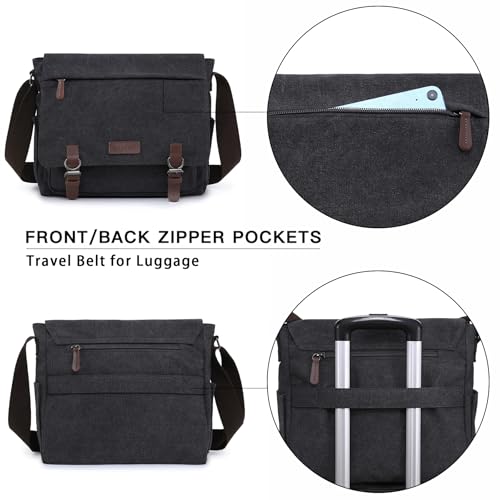 Dasein Large Vintage Canvas Messenger Shoulder Bag, Black, 15in Laptop - Image 3