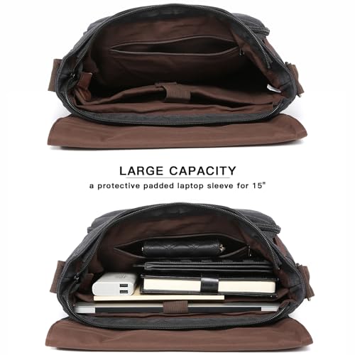 Dasein Large Vintage Canvas Messenger Shoulder Bag, Black, 15in Laptop - Image 4