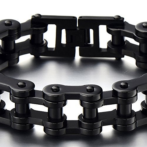 COOLSTEELANDBEYOND Masculine Mens Black Bike Chain Bracelet of Stainless Steel High Polished - Image 2