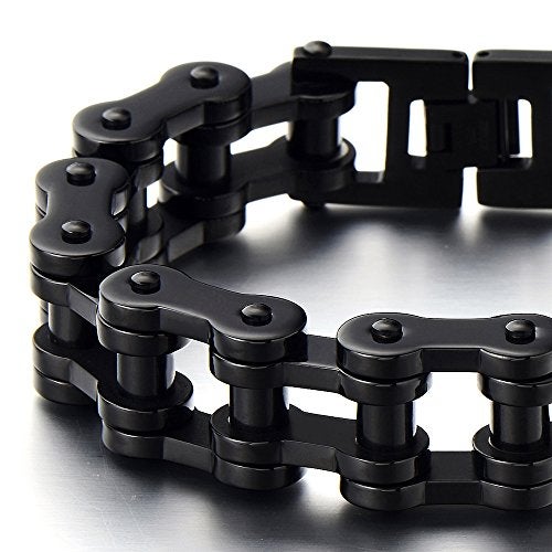 COOLSTEELANDBEYOND Masculine Mens Black Bike Chain Bracelet of Stainless Steel High Polished - Image 3