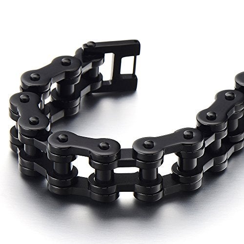 COOLSTEELANDBEYOND Masculine Mens Black Bike Chain Bracelet of Stainless Steel High Polished - Image 5