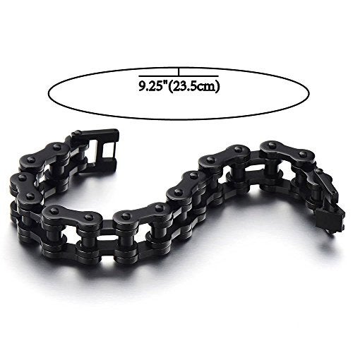 COOLSTEELANDBEYOND Masculine Mens Black Bike Chain Bracelet of Stainless Steel High Polished - Image 4