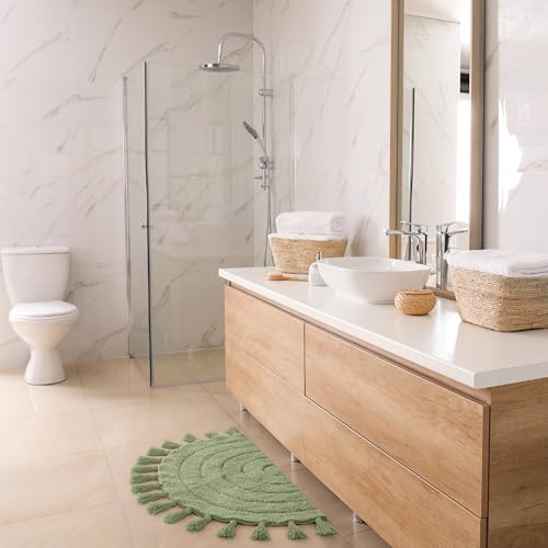 KIBAGA Beautiful Boho Rug with Tassels for Your Bathroom - Soft Half Circle 100% Cotton Mat Fits Perfectly Into Your Home - A Cute, Non-Slip and Absorbent Crochet Rug Ideal to Enhance Any Bath/Bedroom Decor - Image 2