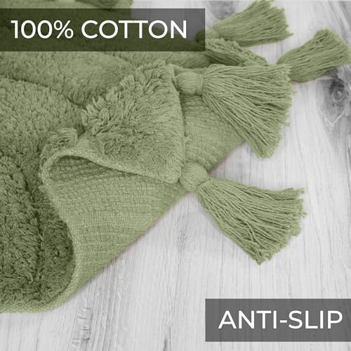 KIBAGA Beautiful Boho Rug with Tassels for Your Bathroom - Soft Half Circle 100% Cotton Mat Fits Perfectly Into Your Home - A Cute, Non-Slip and Absorbent Crochet Rug Ideal to Enhance Any Bath/Bedroom Decor - Image 5