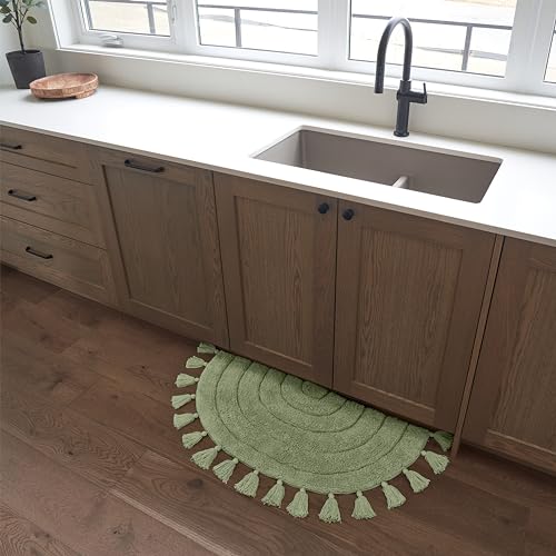 KIBAGA Beautiful Boho Rug with Tassels for Your Bathroom - Soft Half Circle 100% Cotton Mat Fits Perfectly Into Your Home - A Cute, Non-Slip and Absorbent Crochet Rug Ideal to Enhance Any Bath/Bedroom Decor - Image 4