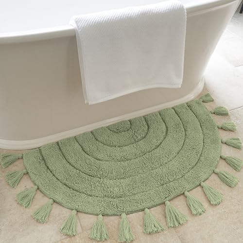 KIBAGA Beautiful Boho Rug with Tassels for Your Bathroom - Soft Half Circle 100% Cotton Mat Fits Perfectly Into Your Home - A Cute, Non-Slip and Absorbent Crochet Rug Ideal to Enhance Any Bath/Bedroom Decor - Image 1