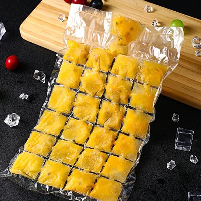 CELLEBII CELLEBII 10 Nos Disposable ICE Cube Bags Stackable Easy Release ICE Cube Mold Sheets SELFSeal Freezing Maker Cold ICE Pack Cooler Bag for Cocktail Food Wine Transparent  - Image 1